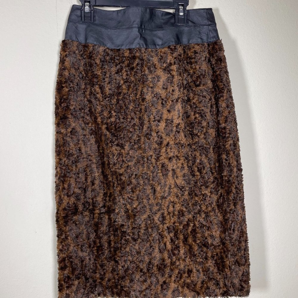 LAFAYETTE 148 New York Leather Skirt Black & Leopard Size: 6